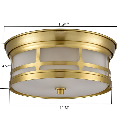 Modern 2-light Drum Gold  Metal with Matt Glass Flush Mount Ceiling Light Fixture